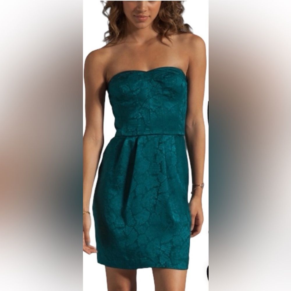 Rebecca Taylor Silk Strapless Cocktail Dress In Emerald Sequin Print, Size 6